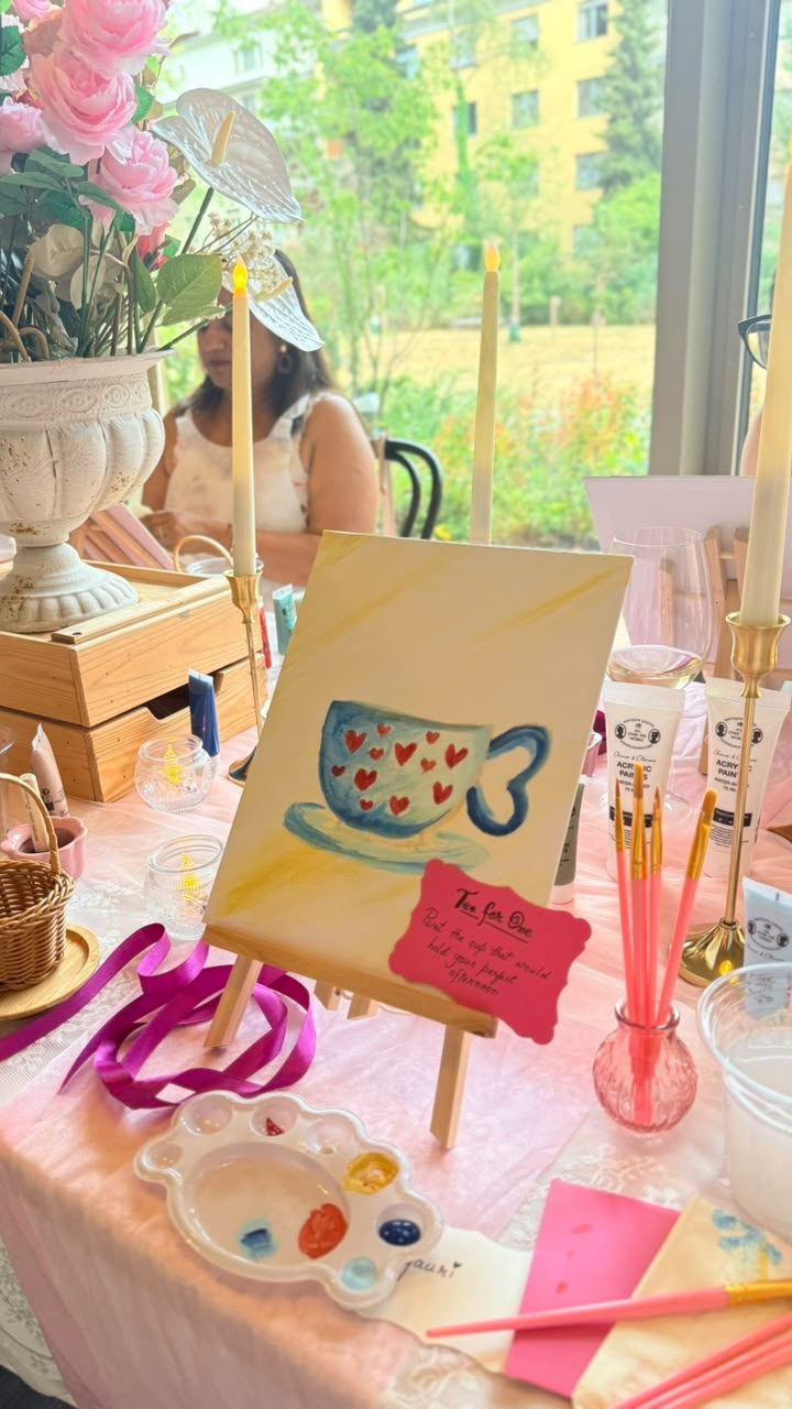 Finished "Tea for One" painting, from a past Three Petals event